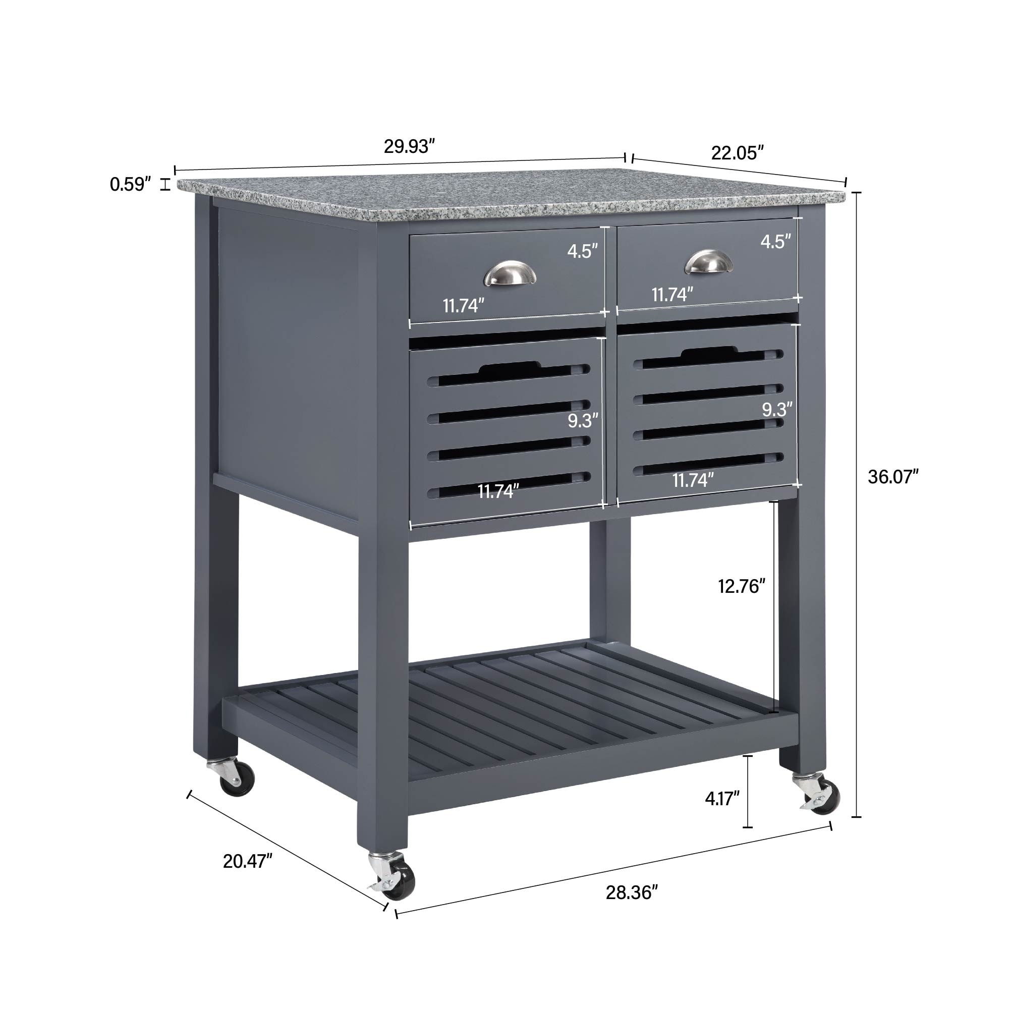 Mobile Rolling Kitchen Island Trolley Serving Cart With Underneath Drawer & Slide-Out Wire Storage Basket_voghion.com